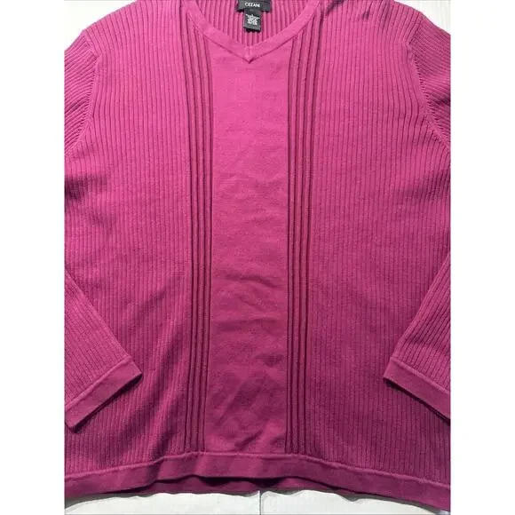 Cezani Large V-Neck Knit Maroon Sweater Pima Cotton Nylon - Picture 6 of 9